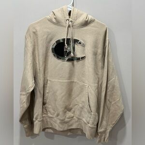 Champion Mens Reverse Weave Hoodie Sand Tan Camo Big Logo Size Medium